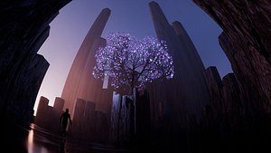 Mystical Glowing Tree in Basalt Pillars Environment