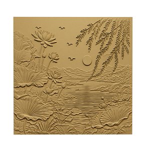 Modern Lotus Willow Landscape Decor Bas Relief Mural STL CNC 32 3D