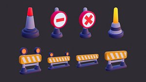 Low Poly Road Blockade  Sign