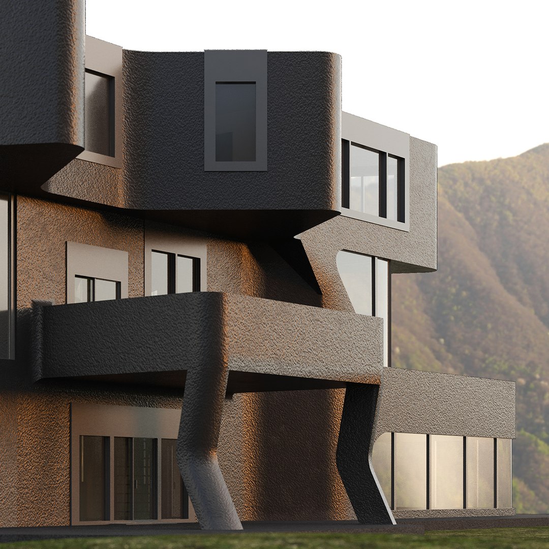 Modern Private House Black 3D model preview