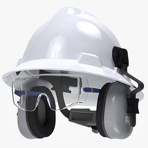 3D Safety Helmet with Earmuffs and Goggles model