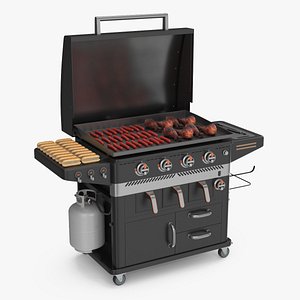 3D Air Fryer Gas Grill with Sausages Buns and Chicken model