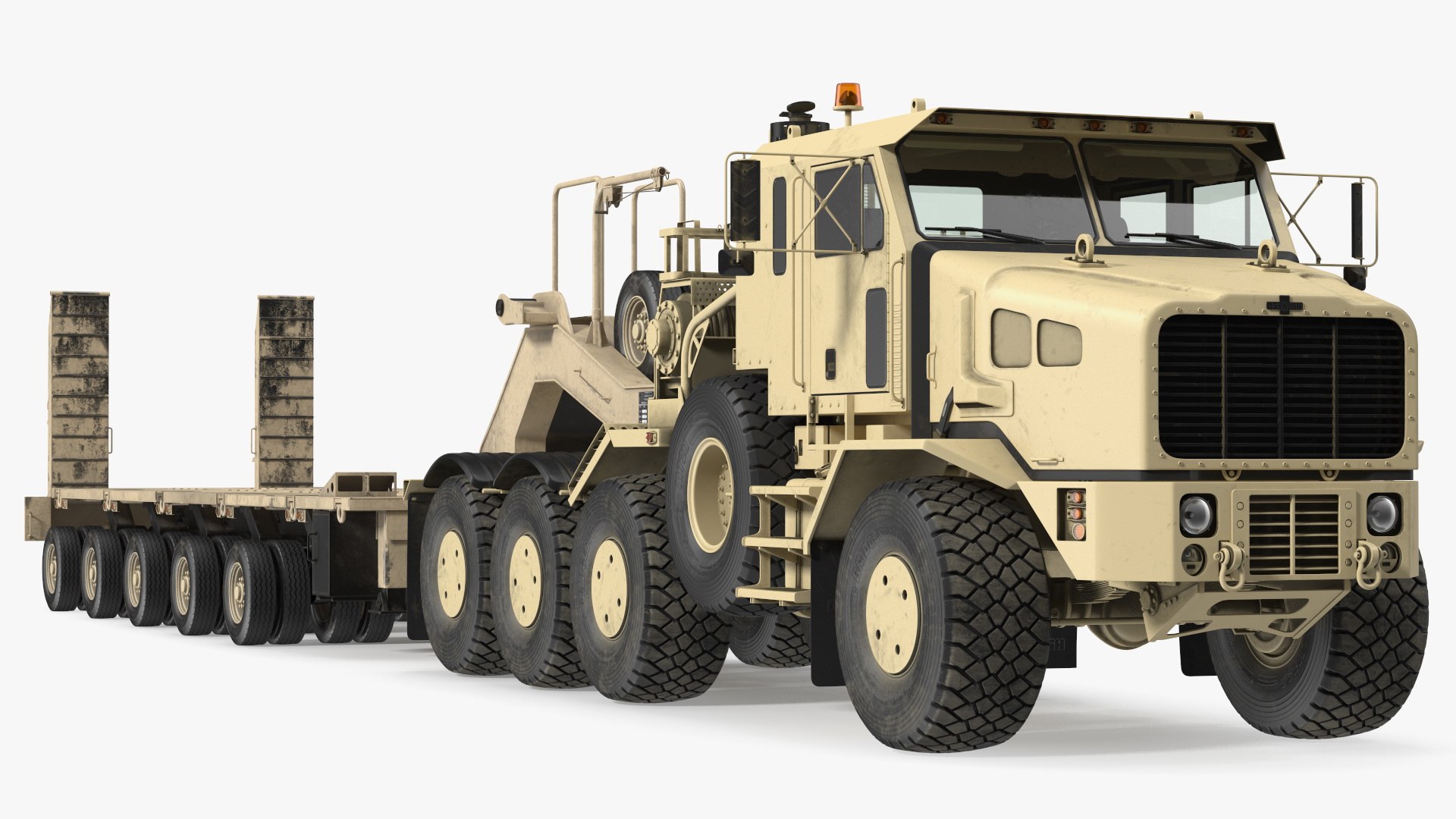 Oshkosh HET A1 Truck Tractor with Semi Trailer Desert Camo 3D model preview