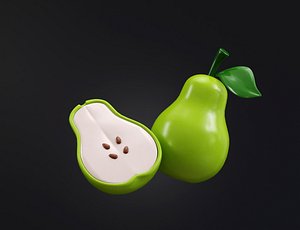 3D Green Pears Fruits