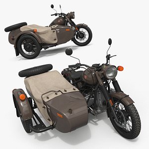 Ural M70 Sidecar Motorcycle Brown Rigged for Maya