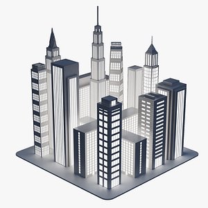 3D Paper City Block Night model