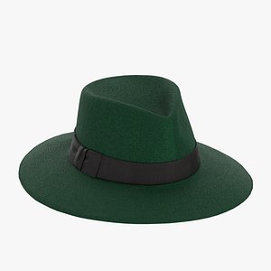 Wool Felt Fedora Hat Green 3D
