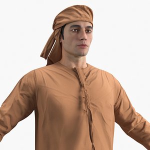3D Traditional Omani Dishdasha on Male Figure Brown Fur