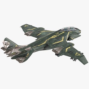Futuristic Damaged Fighter Aircraft Rigged for Maya