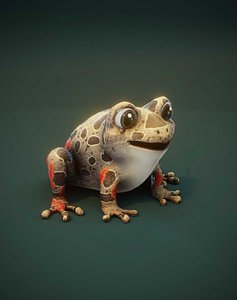 Cartoon Red-legged Frog with Facial Expressions and 12 Animations 3D Model