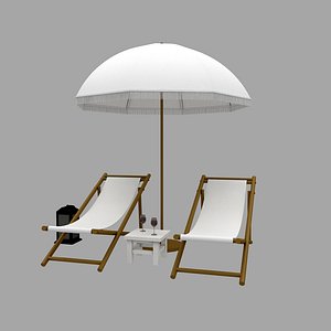 3D bohemian sunbed and umbrella model