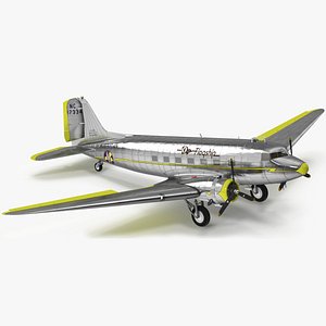 Vintage Propeller Aircraft Douglas DC-3 Rigged for Maya 3D