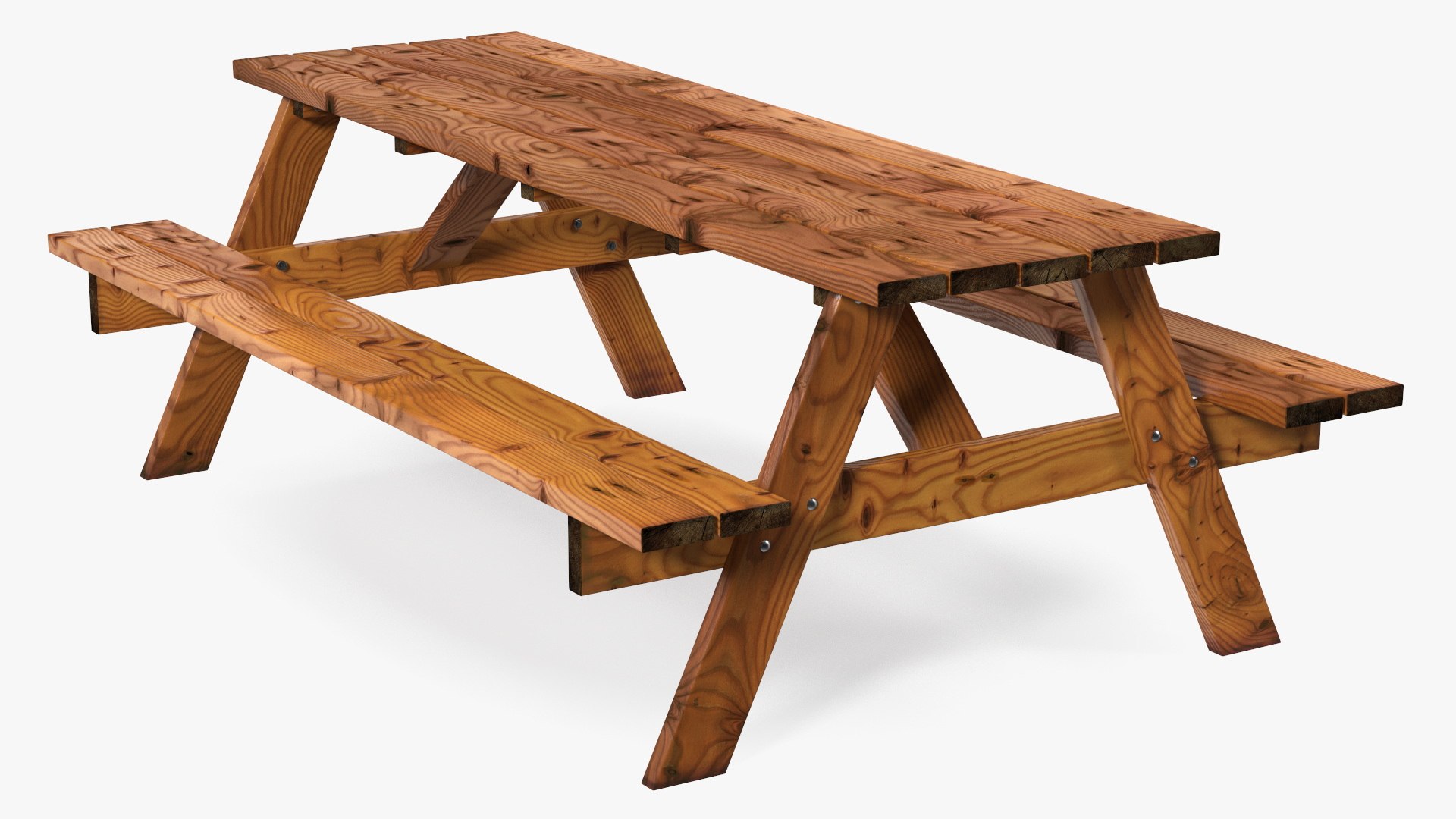 Wooden Picnic Table with Attached Benches 3D model preview
