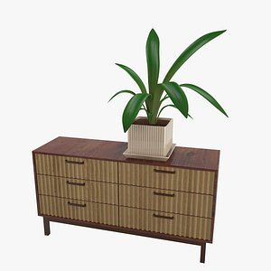 3D Cabinet and long green leaves with vase model