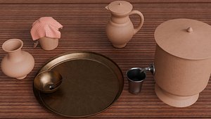 3D Indian Utensils Set with Table and Chair