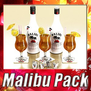 Malibu Bottle, Cocktail and Glass Shot Collection