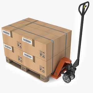 3D model hand pallet truck boxes