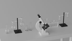 3D model Microscope And Lab Glasswares