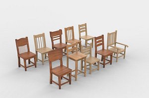 3D Wooden chairs set 3D model