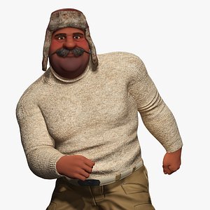 Cartoon Man with Moustache and Winter Hat Toon Winter