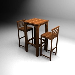 Wood Bar Table + Chairs Set