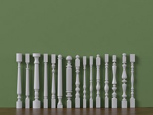 Classic Wooden Baluster Stair Newel Post Column Pack model