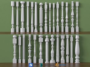 Classic Wooden Baluster Stair Newel Post Column Pack model