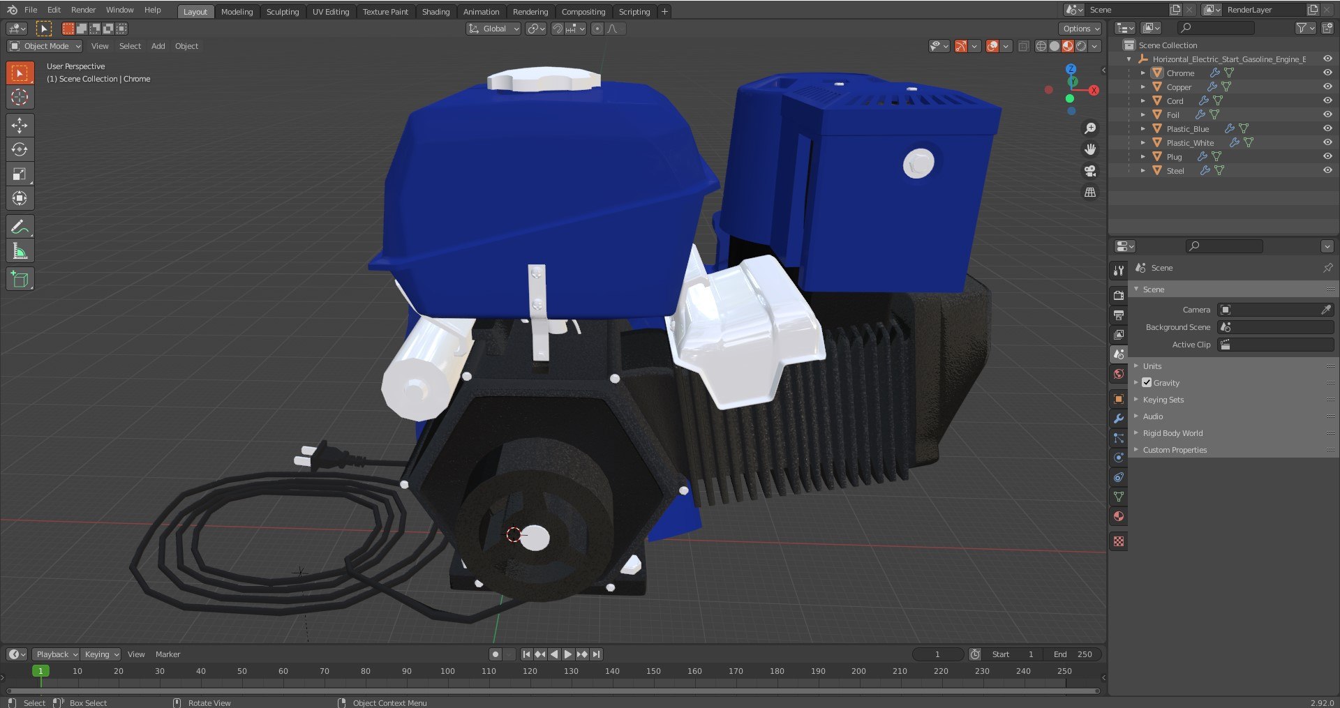 3D Model Horizontal Electric Start Gasoline Engine Blue - TurboSquid ...