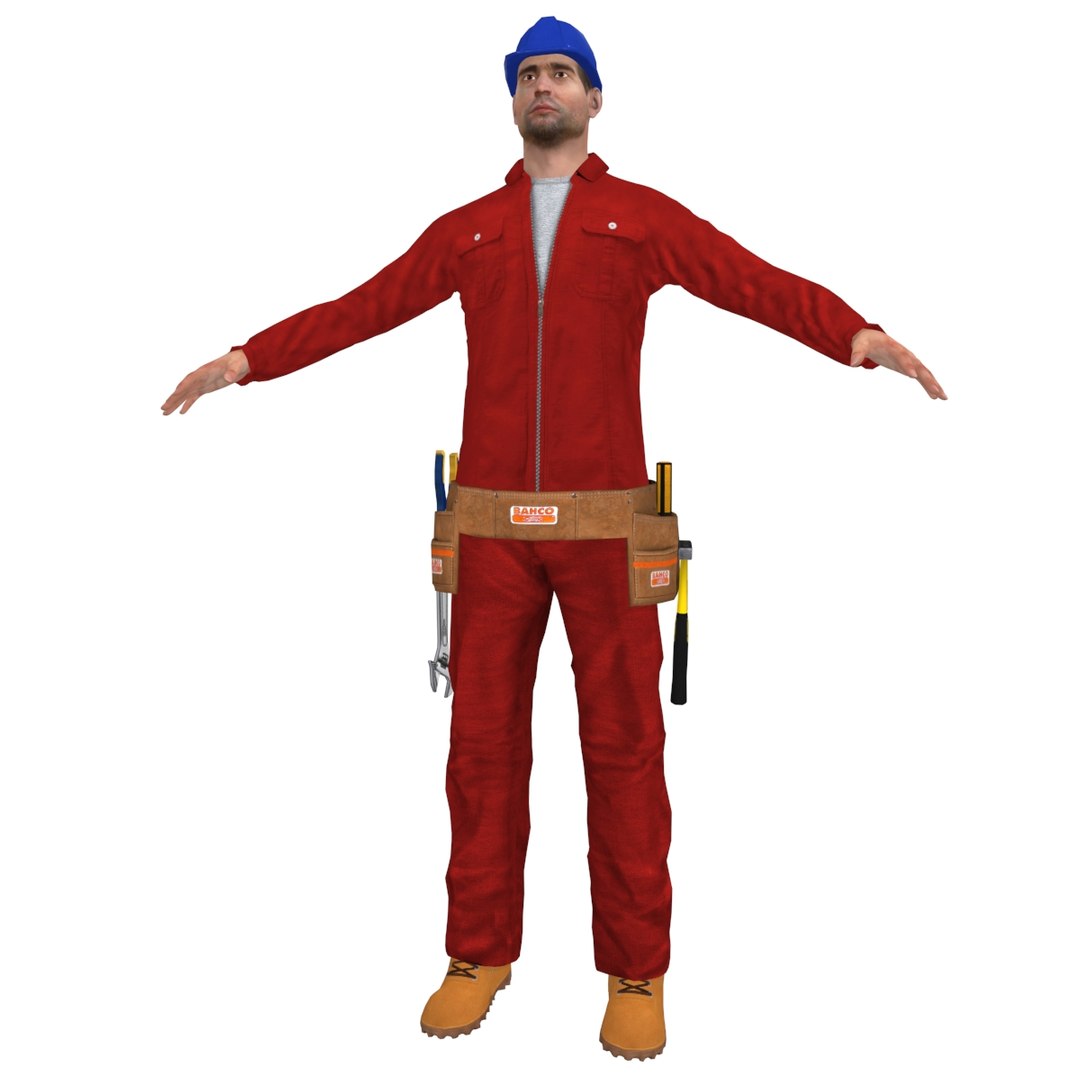 3d model rigged worker biped man