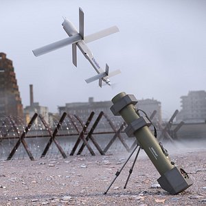 Hero 120SF Portable Drone Weapon with UAV in Flight Rigged for Cinema 4D