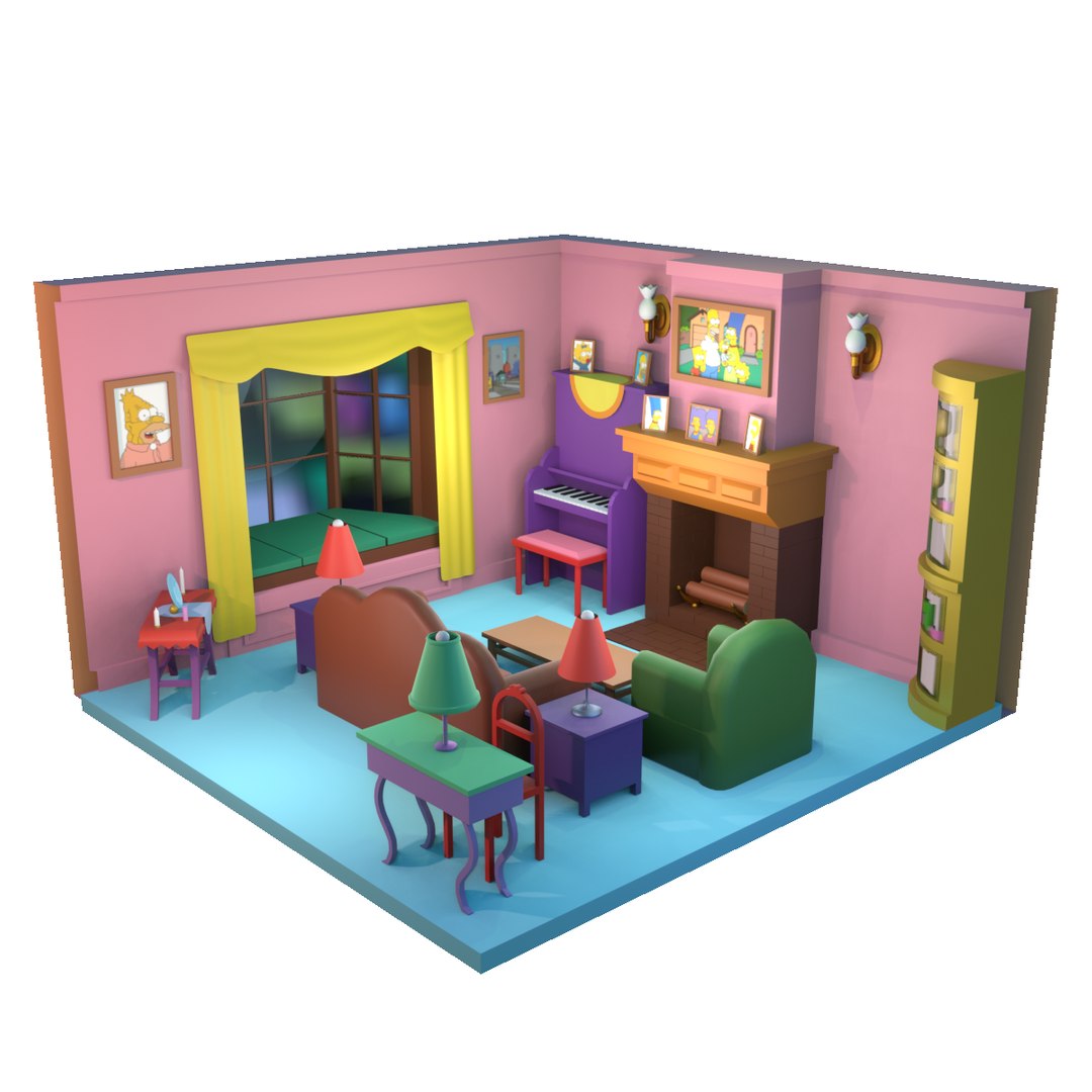 3D The Simpsons House Living Room 3D Low-poly 3D Model 