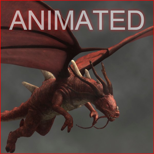 red dragon animation flying 3d model