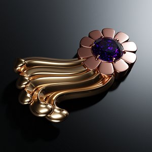Gold flower brooch with amethyst