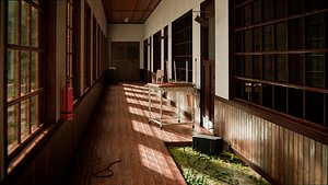 Old Japanese School Hallway 3D model