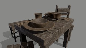 chair table medieval set model