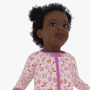 Little African Girl Light Skin in Full Bodysuit Rigged for Cinema 4D