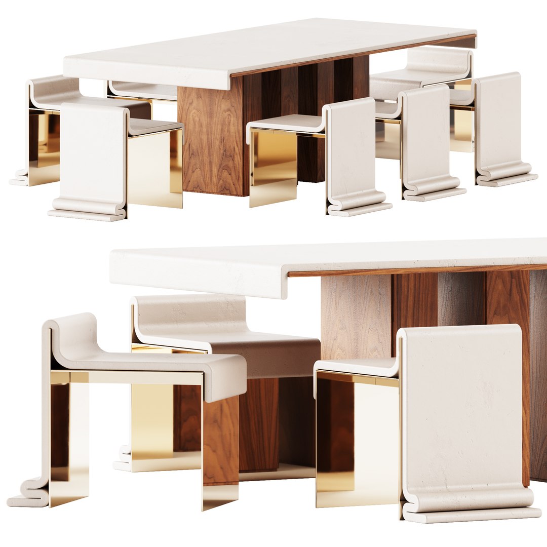 Melt Dining Table and Concrete Melt Chair by Bower Studio 3D model