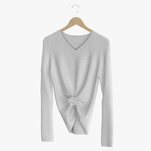 3D Long Sleeve Hanging Female V Neck Knotted White Blank and Branded Heather