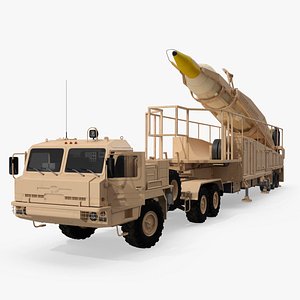 Sejjil Ballistic Missile with BAZ 64022 Hauler Rigged for Maya 3D