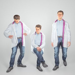 Animated man in medical gown: walking, sitting, working 74