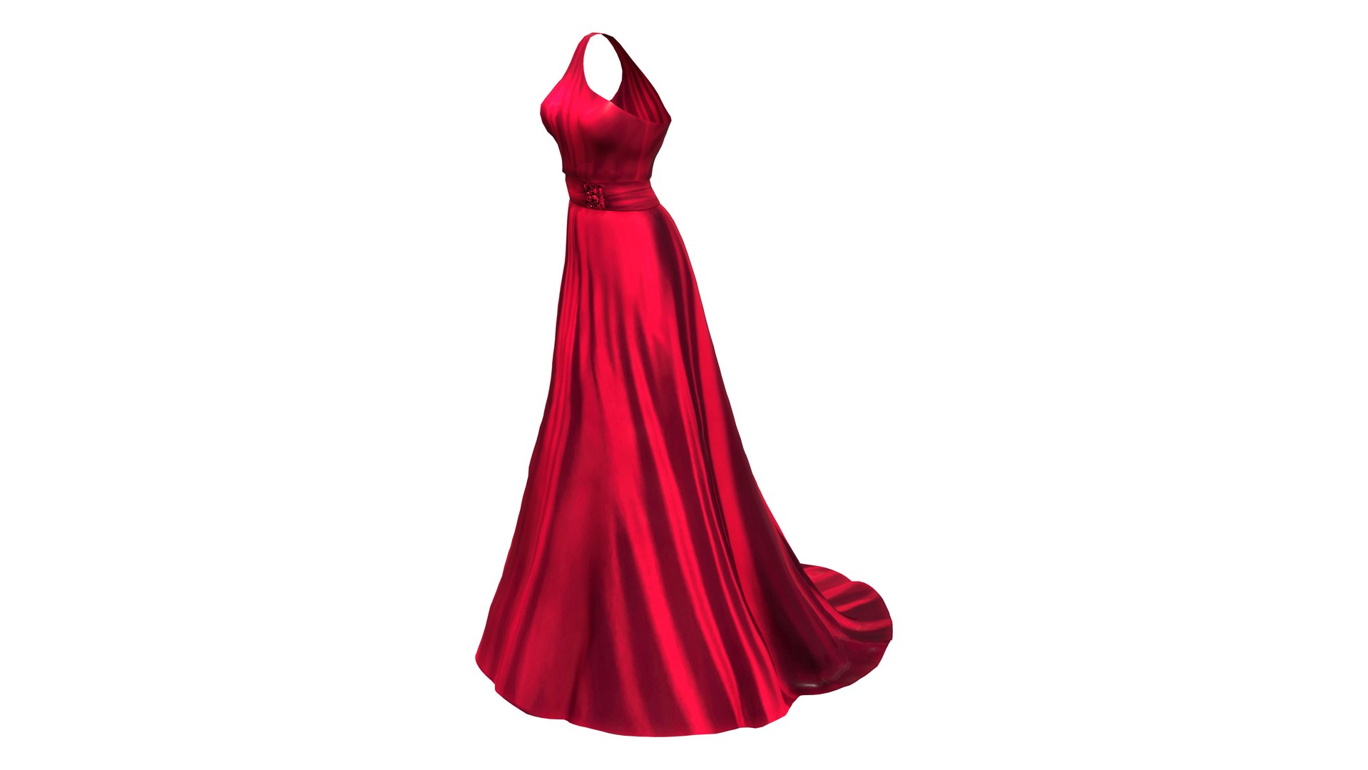 3D model One Shoulder Gown Dress with Train - TurboSquid 1863768