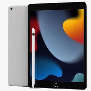 Apple iPad 10-2 2021 Silver With pencil 3D model