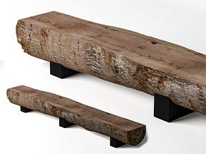 Single size live edge log bench two perspective asset pack 3D