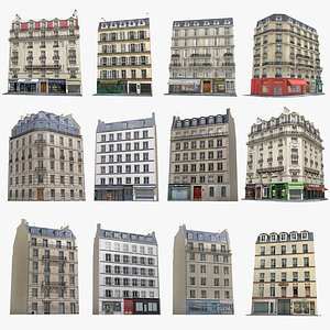 12 Realistic Old European Paris Buildings Collection