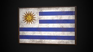 Old Picture Frame With Uruguay  Flag - Game Ready PBR Low-poly 3D Model
