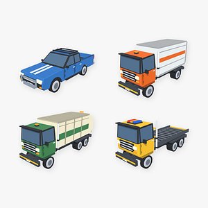 Cartoon City Trucks Bundle 4 Low Poly Trucks