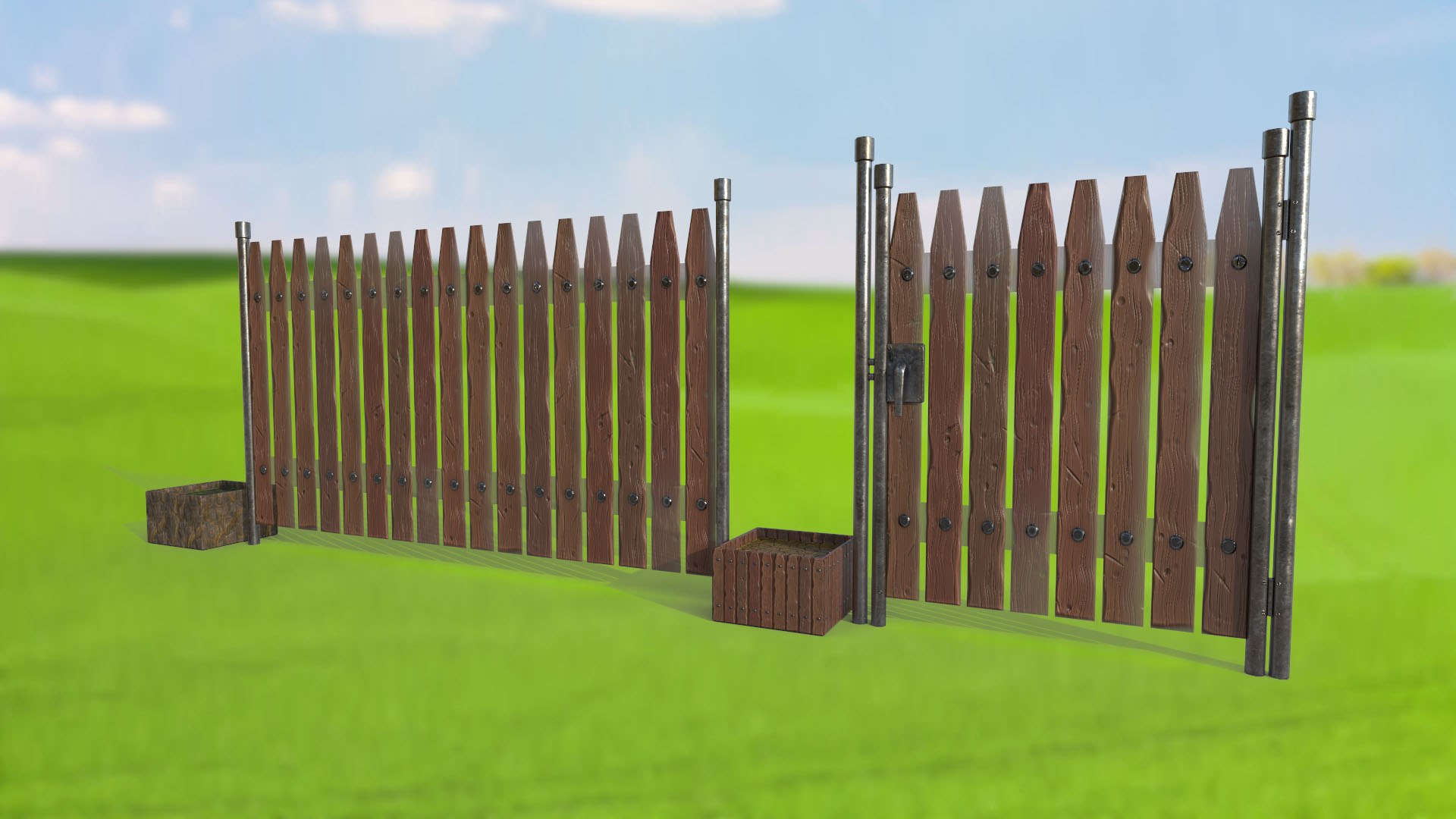 3D Fence With Gate Made Of Wooden Planks PBR - TurboSquid 1889409