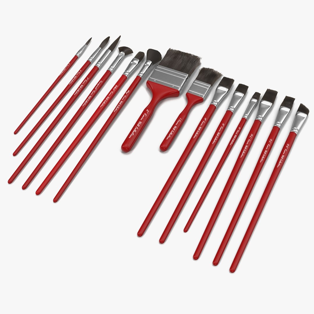 Paint Brushes Set Red with Fur 3D Models 3D model preview