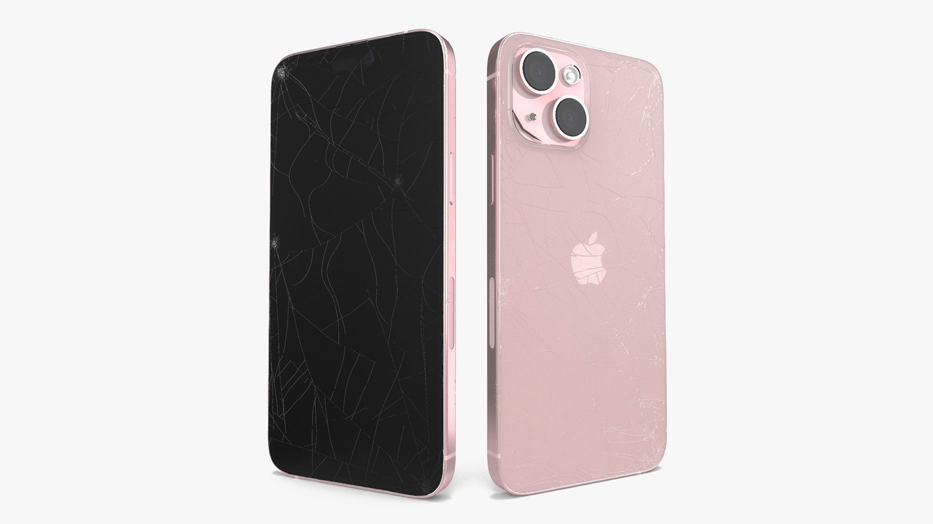 Pink IPhone 15 Plus with Cracked Glass 3D model preview