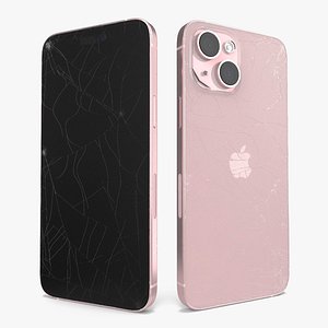 Pink IPhone 15 Plus with Cracked Glass